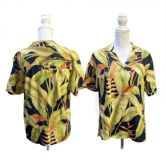 Tommy Bahama Blue 100% Floral Silk Button Up Shirt - Picture 4 of 10